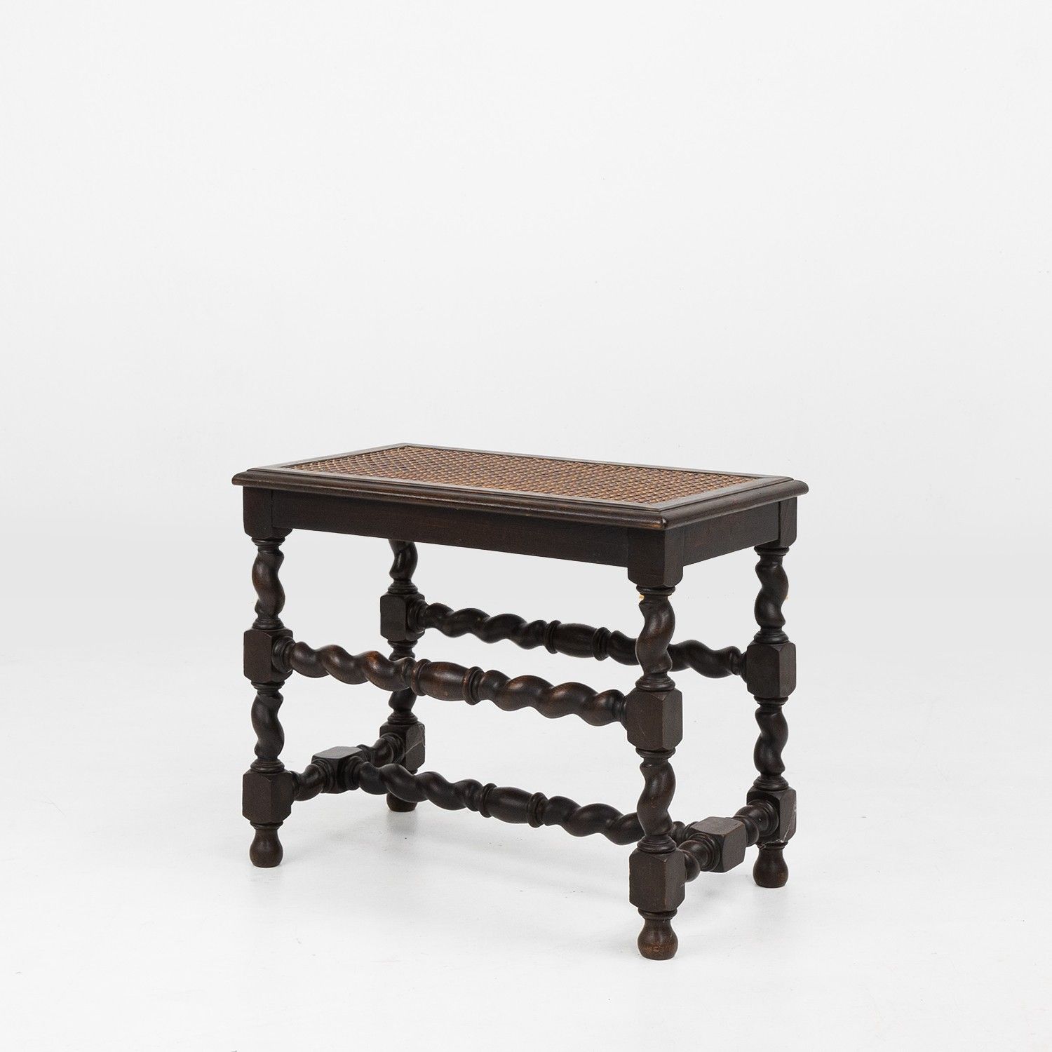 Antique French wooden stool with rattan top, ca. 1880 -img